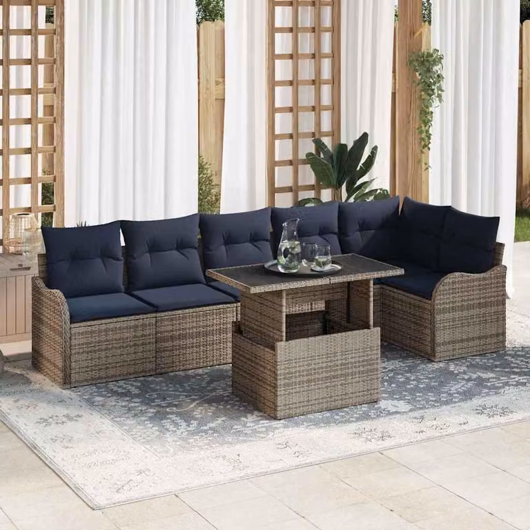 Maison Exclusive - Set da giardino composto da 7 pezzi, divano, colore grigio, realizzato in rattan sintetico
