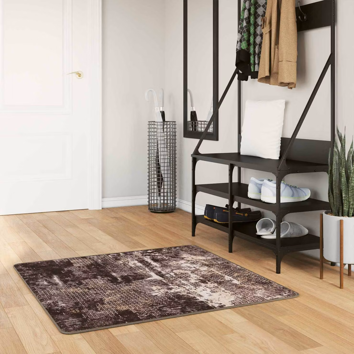 Tappeto Runner vidaXL MARSA Nero, design moderno astratto, lavabile e antiscivolo, L/P: 100 x 100 cm, in poliestere e PVC