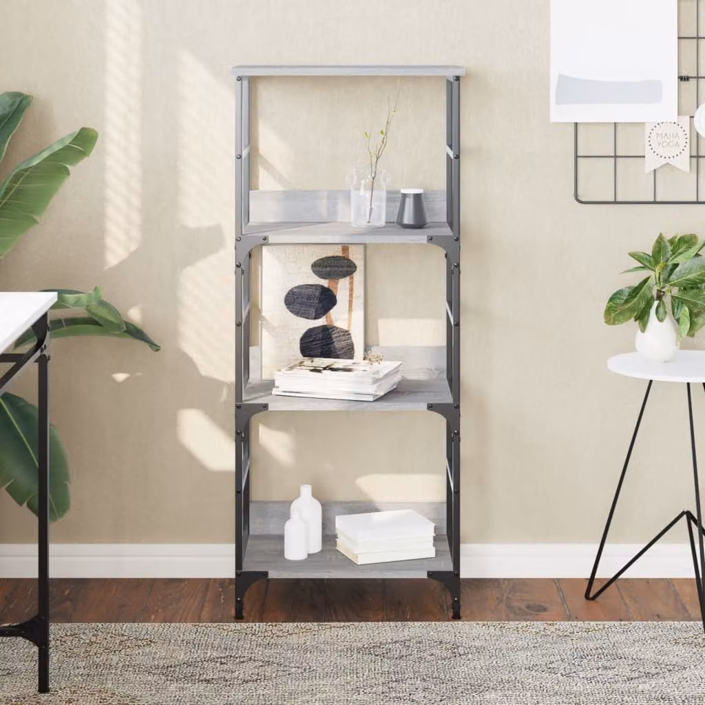 Libreria Industrial vidaXL in Legno e Metallo Grigio, L 50 cm x P 33 cm x H 117,5 cm