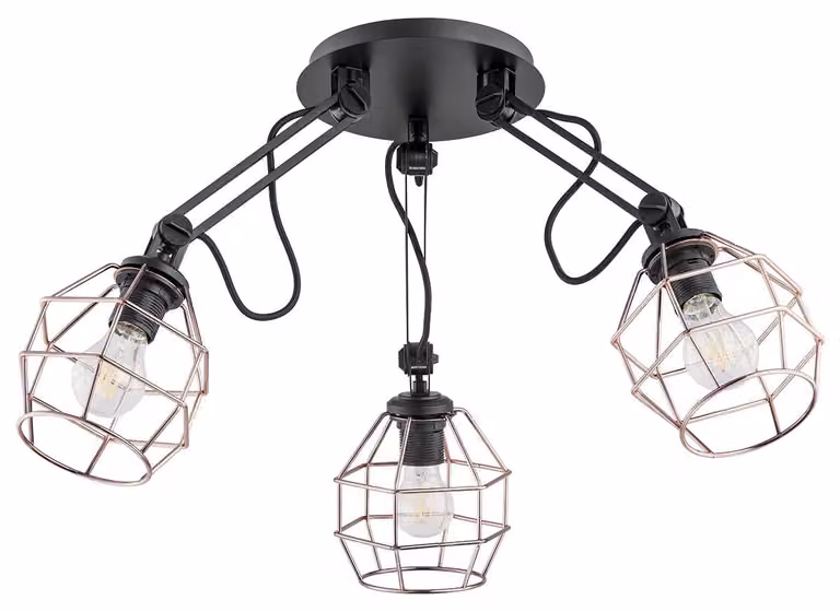 Lampada a sospensione con paralumi in filo di rame DARTH nera 3xE27x15W metallo, dimensioni: 35x65x65 cm, IP20 Alfa