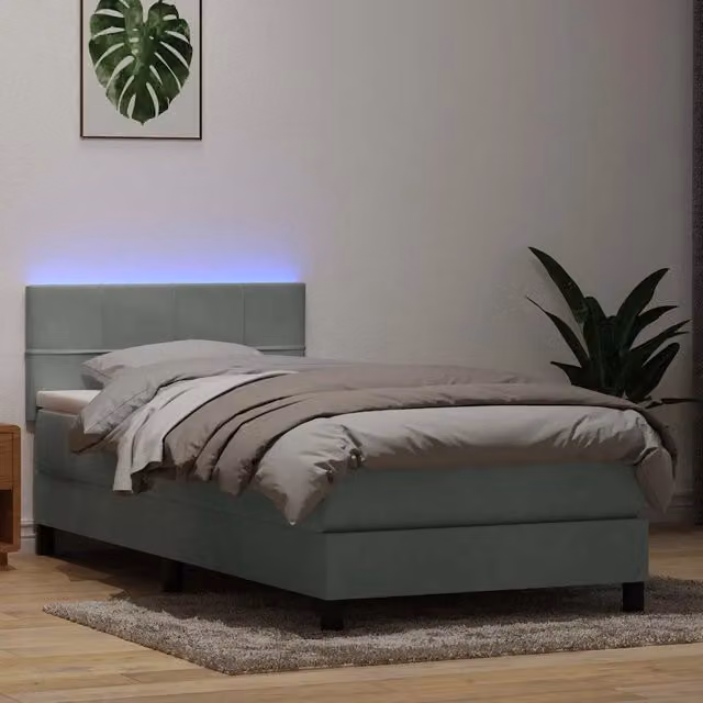Letto a Molle con Materasso e LED-Struttura Letto con Materasso Grigio Chiaro 90x220 cm Velluto 825864