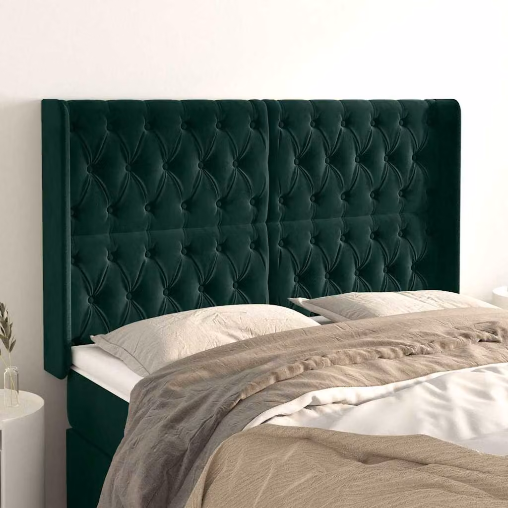 Testiera ad orecchio vidaXL in velluto verde scuro L: 163 cm, P: 16 cm, H: 118/128 cm