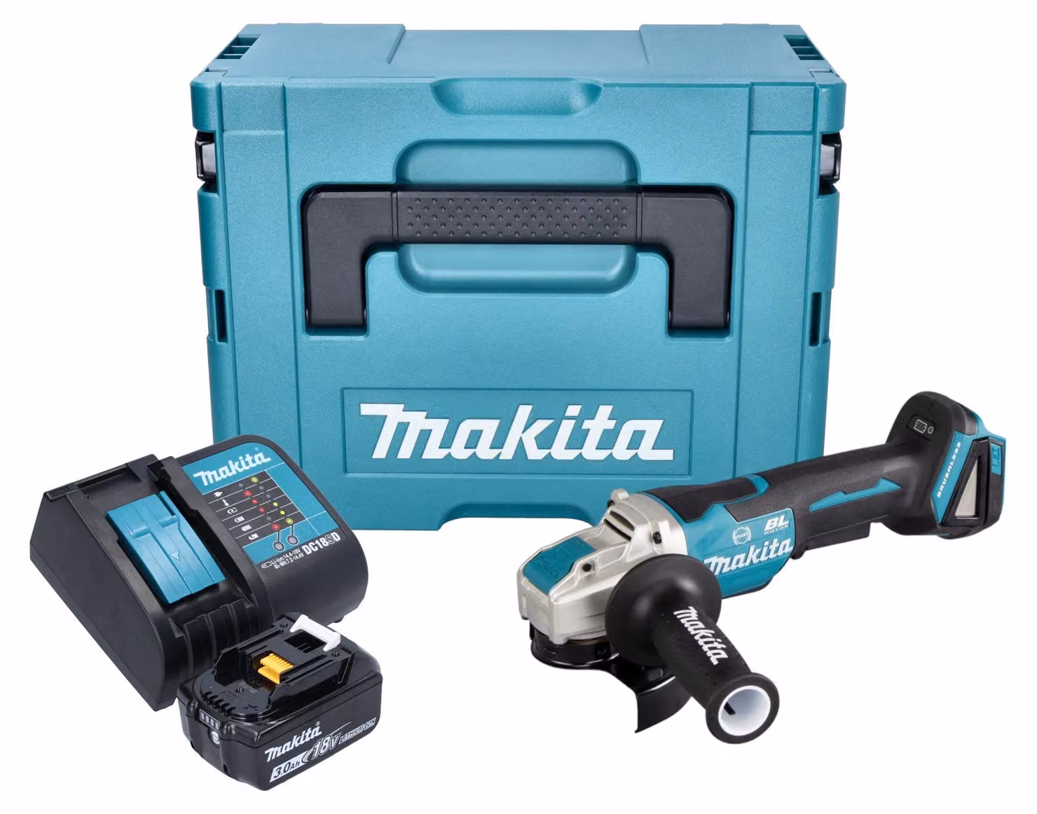 Smerigliatrice angolare a batteria Makita DGA 520 SF1JX1 18 V 125 mm X-LOCK Brushless + 1x batteria ricaricabile 3,0 Ah + caricabatterie + Makpac