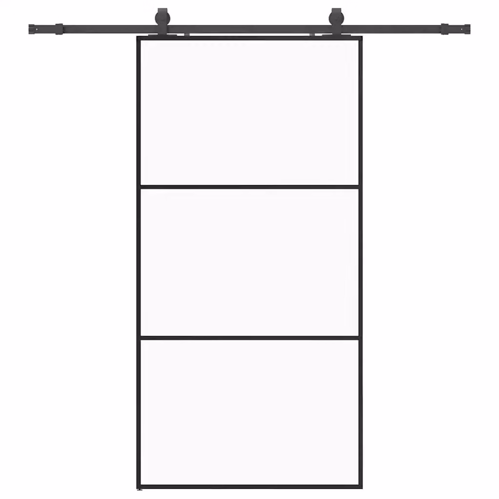 Porta Scorrevole Moderna vidaXL in Vetro Trasparente con Telaio in Alluminio e Ferramenta Nera L: 102 cm, H: 205 cm – 2