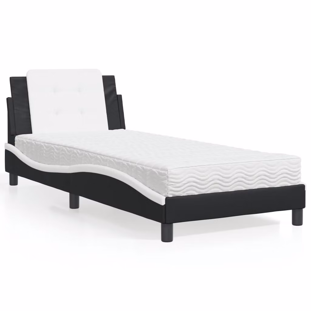Letto con Materasso vidaXL Zadar Nero e Bianco in Similpelle e Tessuto L/P/H: 80 x 200 cm