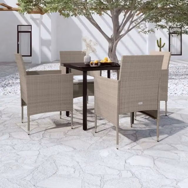 Set da Pranzo da Giardino 5 pz con Cuscini Beige e Nero 3099294