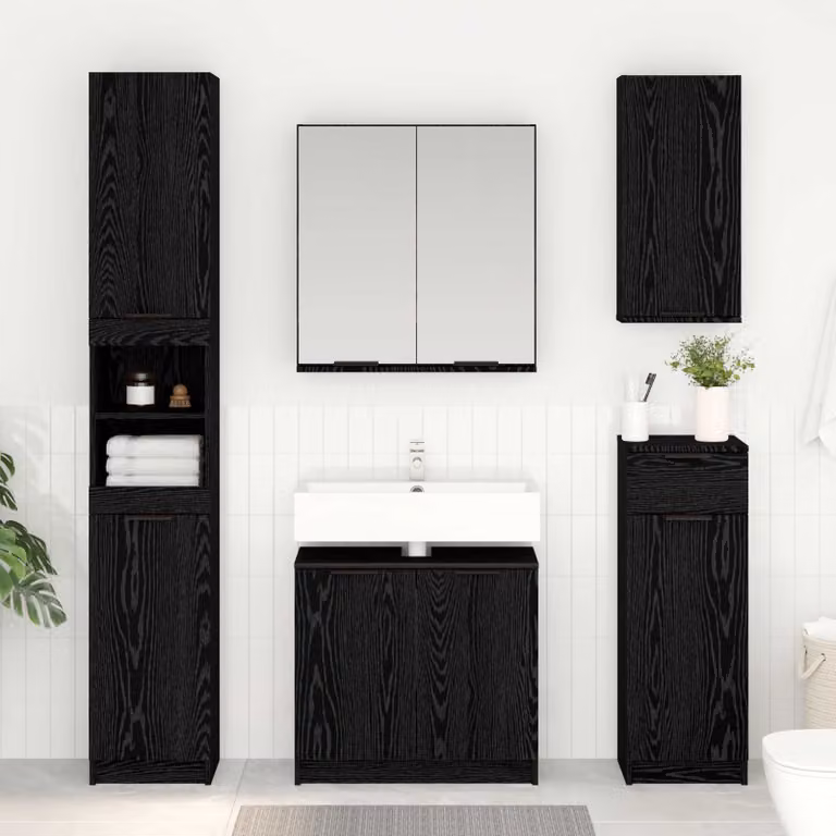 Mobile da bagno moderno vidaXL in MDF color rovere e nero L: 64,5 cm, P: 33,5 cm, H: 59 cm