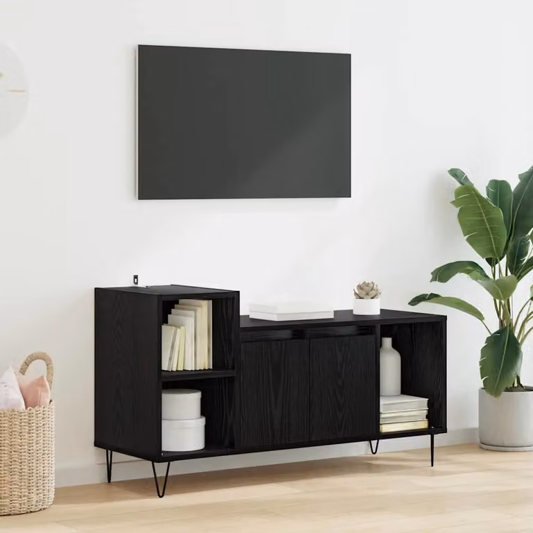 Mobile TV vidaXL moderno in legno ingegnerizzato e metallo, Nero, L 100 x P 35 x H 55 cm
