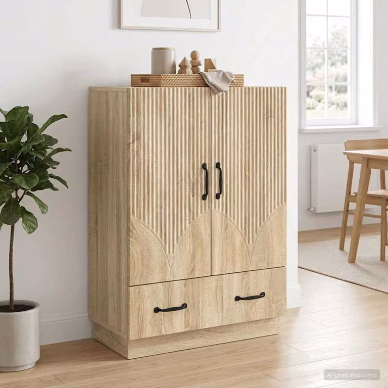 Credenza moderna vidaXL in legno ingegnerizzato color rovere sonoma, L: 66 cm, P: 34,5 cm, H: 92 cm