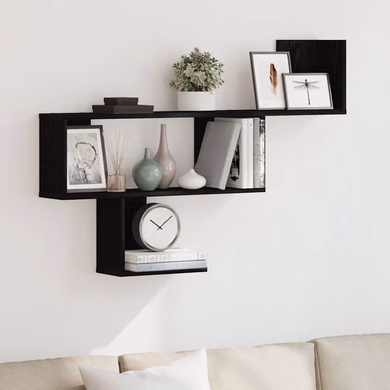 Scaffale a Parete Moderno vidaXL in MDF Nero Opaco L: 100 cm, P: 15 cm, H: 70 cm