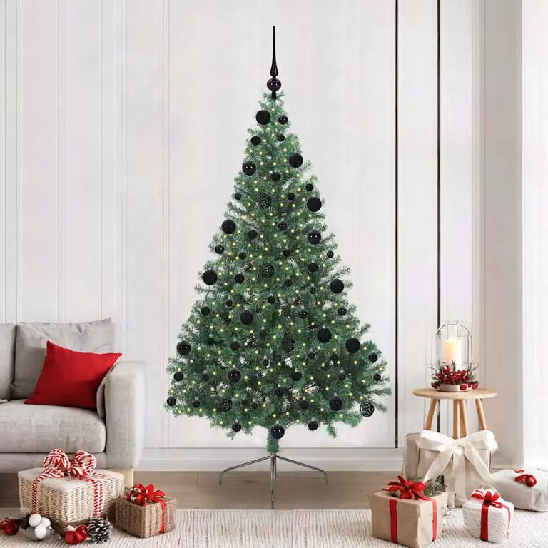Albero di Natale artificiale moderno vidaXL con luci LED bianco caldo Verde 210 cm