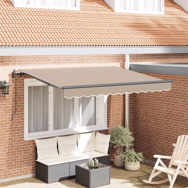 Tenda retrattile vidaXL con bracci pieghevoli in alluminio e tessuto in poliestere, colore beige, L 350 x P 200 cm