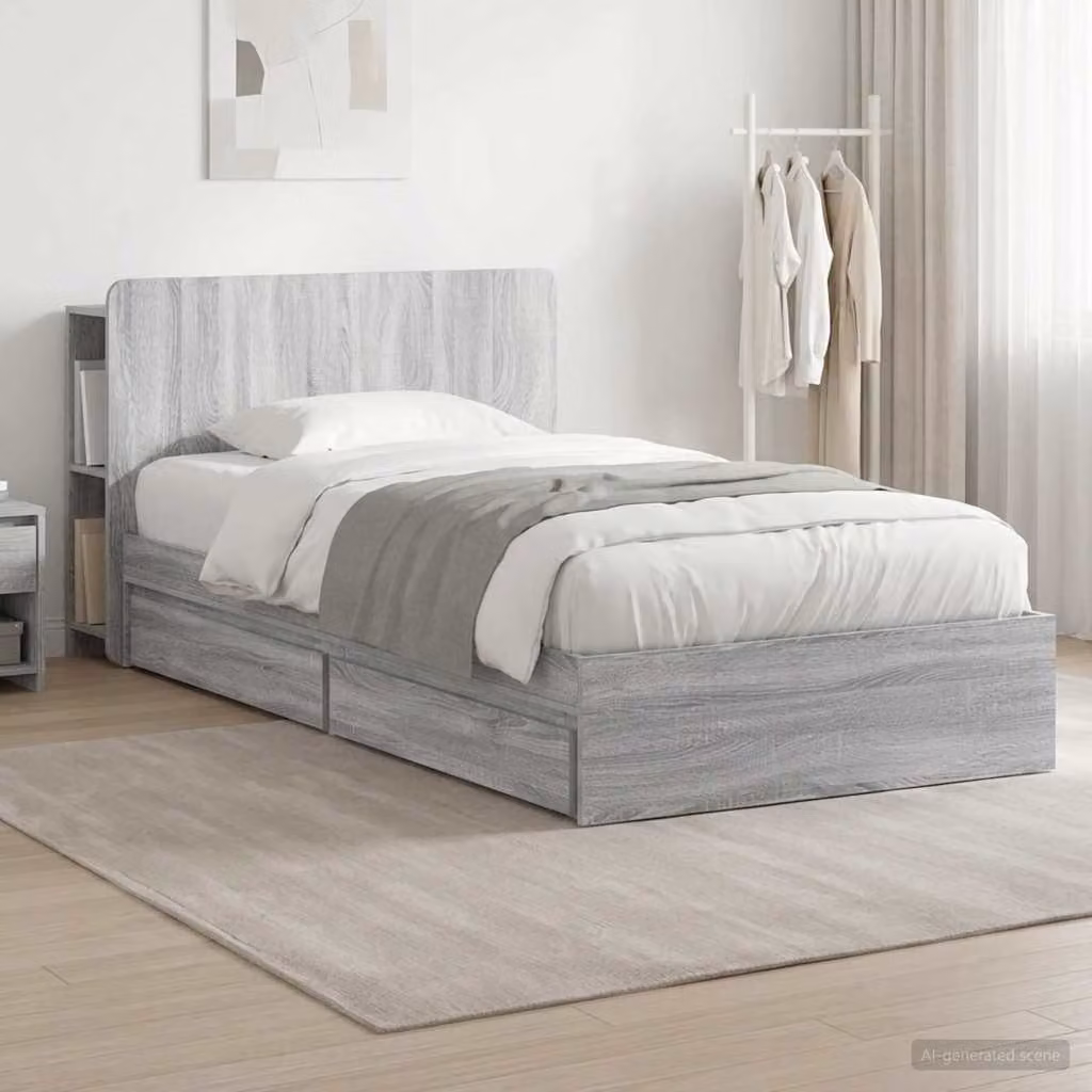 vidaXL Telaio del letto moderno con cassetti in legno ingegnerizzato, colore grigio, L 190 cm x P 95 cm x H 211,5 cm