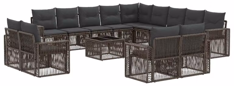 Set Divano da Giardino 14 pcs Grigio e Grigio Scuro polyrattan