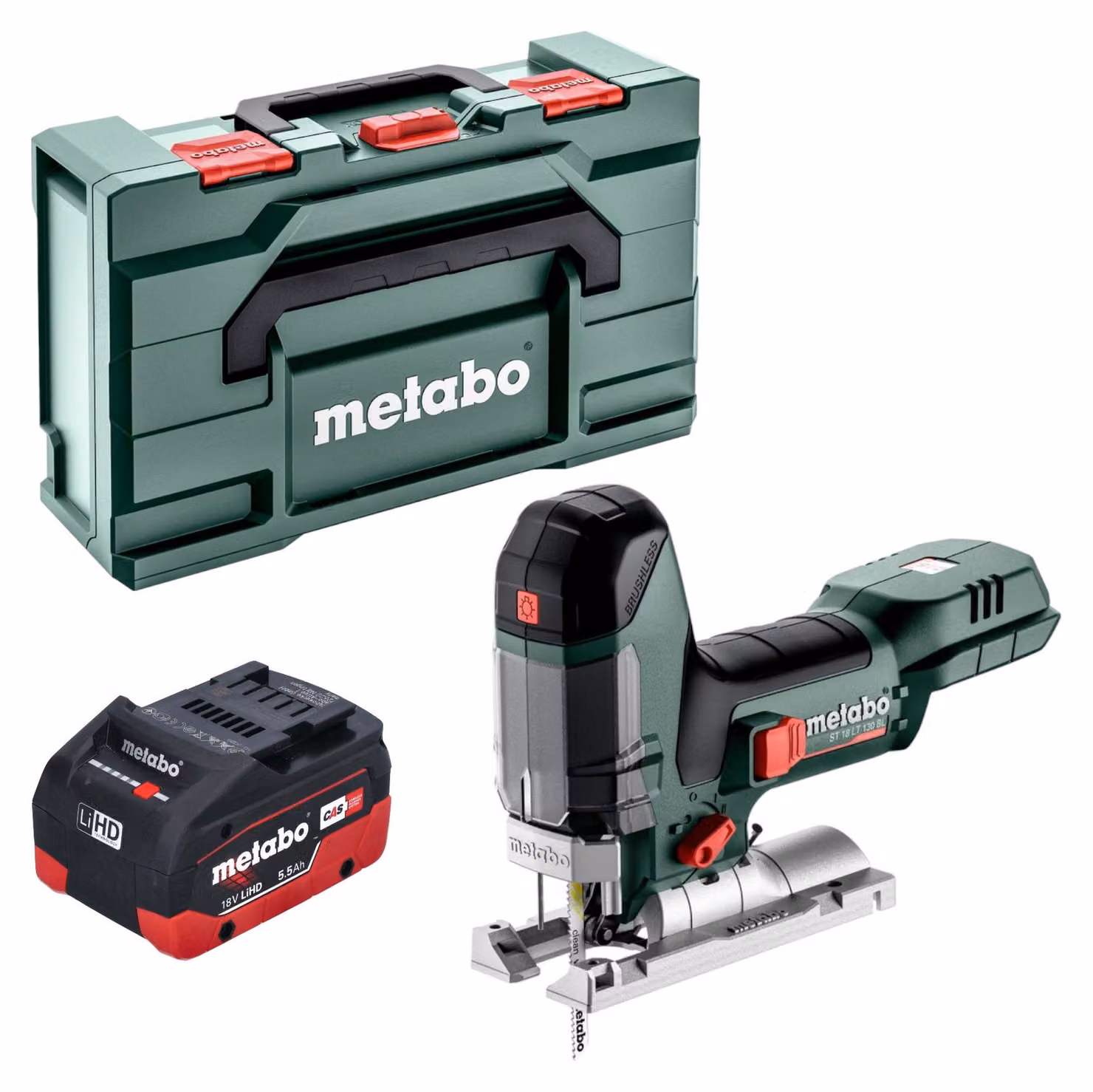 Metabo ST 18 LT 130 BL seghetto alternativo a batteria 18 V 130 mm senza spazzole + 1x batteria LiHD 5,5 Ah + metabox - senza caricabatterie