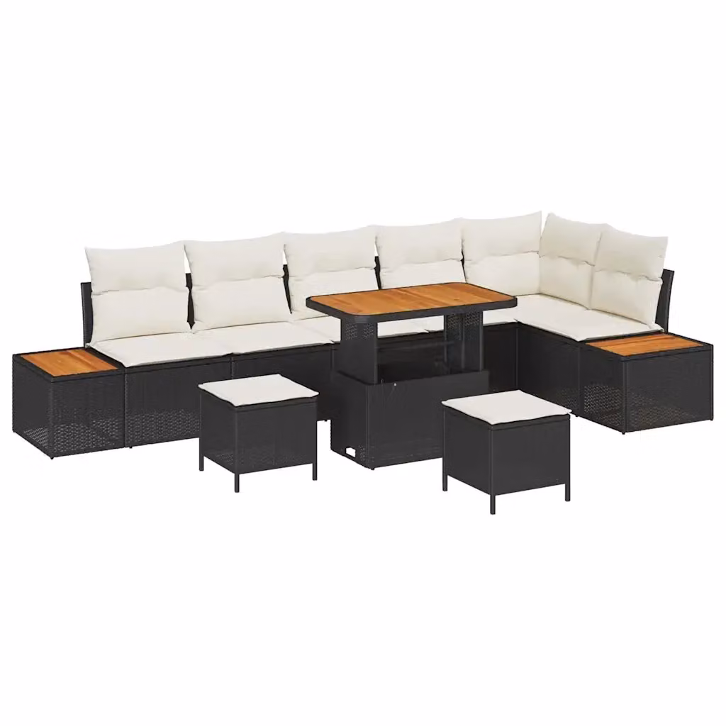 Set da giardino moderno vidaXL in polyrattan nero con cuscini inclusi composto da 9 pezzi – 2