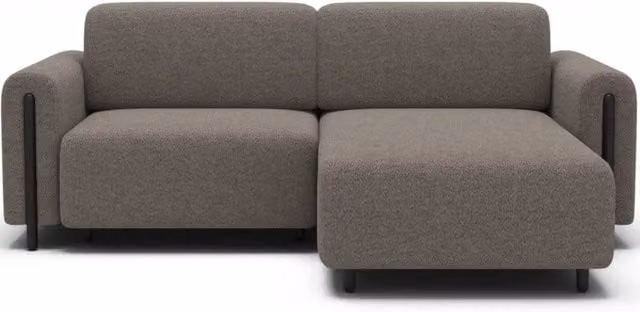 Divano ad angolo convertibile MEUBLORAMA moderno con funzione letto, struttura in legno di quercia e rivestimento in tessuto, disponibile nei colori marrone o grigio, L/P/H: 244 x 154 x 95 cm