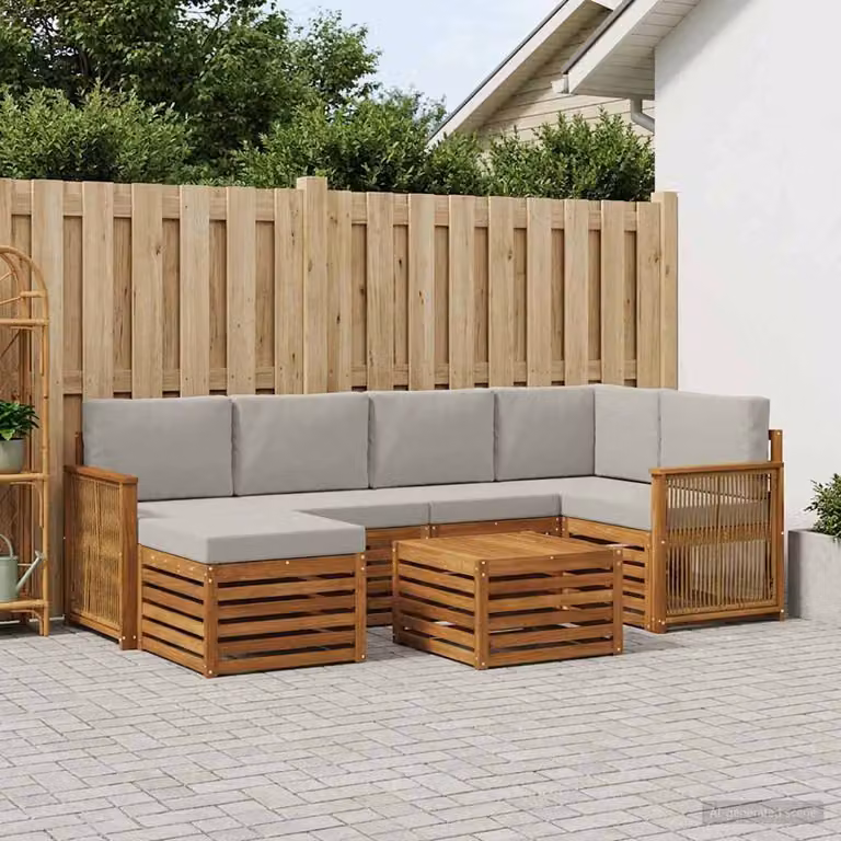Set di divani da esterno vidaXL 6 pz in legno di acacia con cuscini beige e grigio chiaro
