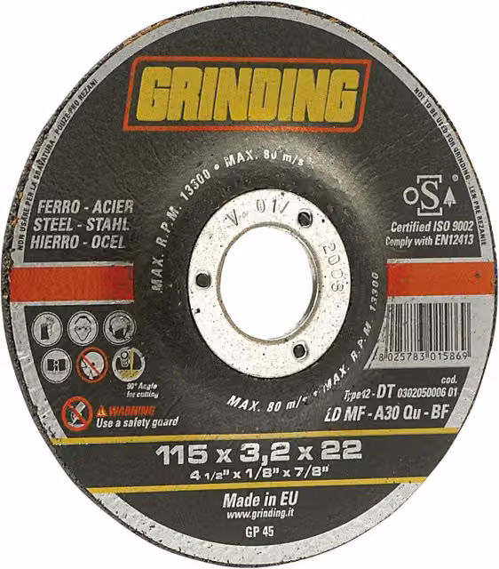 Confezione da 25 pezzi di Dischi Abrasivi con Centro Depresso per Ferro di colore nero, Diametro: 230 mm, Spessore: 2,22 mm, Foro: 22,2 x 23 mm