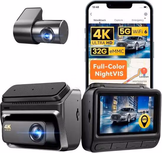 Videocamera per auto con visione notturna – Doppia dashcam – Obiettivo grandangolare – Sensore di movimento – Full HD – Modalità parcheggio – Registrazione in loop – Compatibile con schede SD
