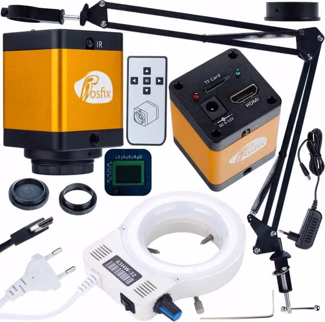 Set Braccio Regolabile per Microscopio Digitale ODM-180X 50mm con Illuminatore 32xLED e Camera PEGASUS Pro KMPP-HDMI-TF