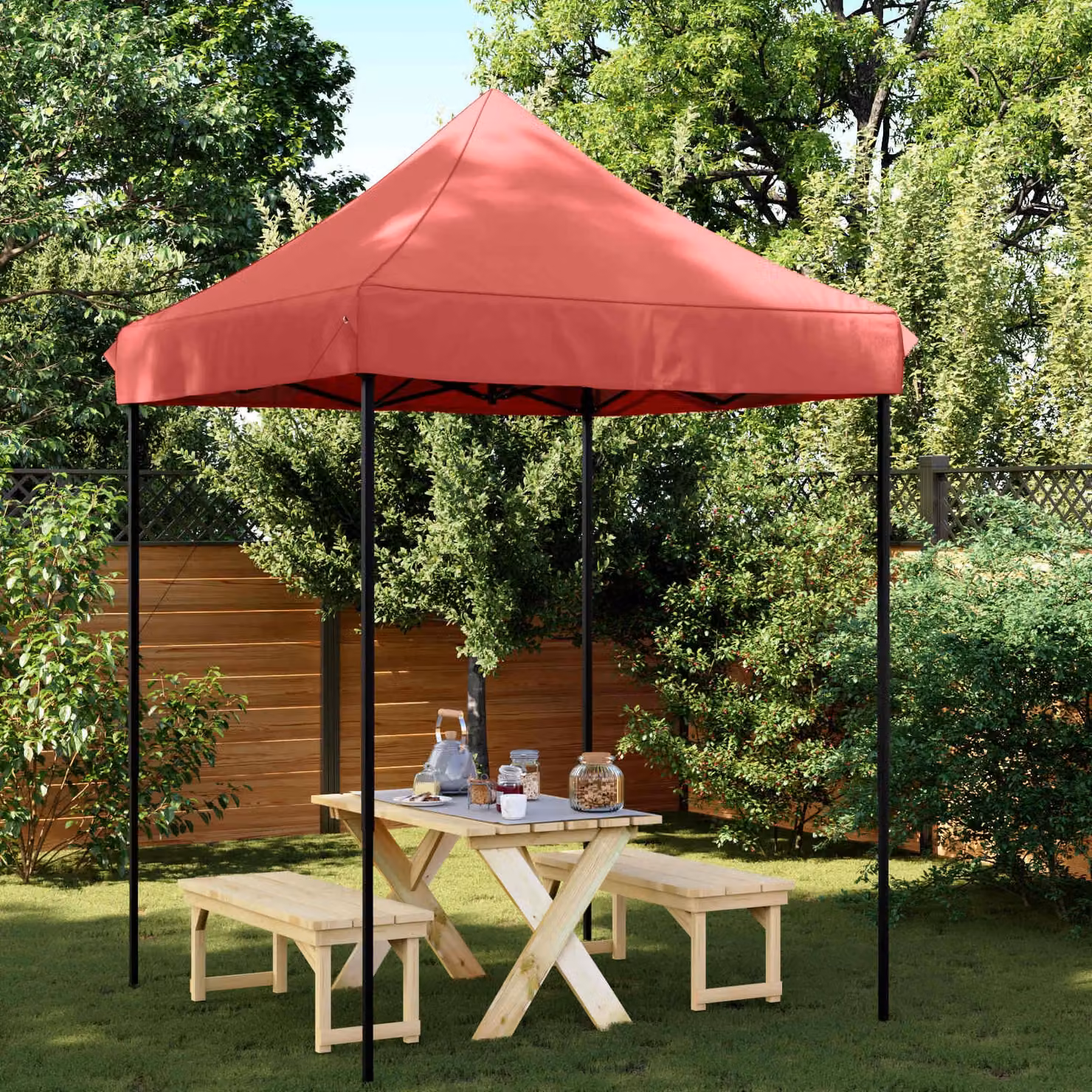 Tenda Party vidaXL in tessuto Oxford e acciaio, colore rosso, L/P/H: 200 x 200 x 306 cm