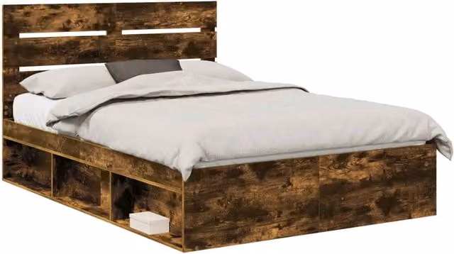 Letto matrimoniale | Letto per adulti | Struttura del letto Rovere fum¨¦ 140 x 200 cm Pino massello