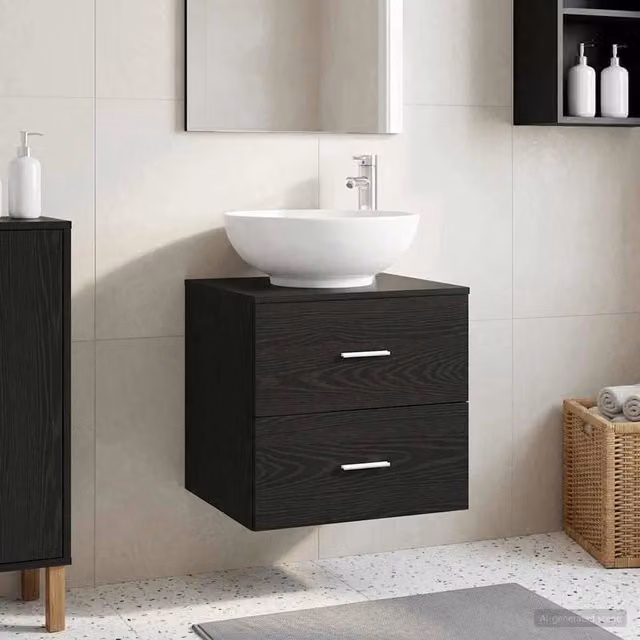 Mobile Lavabo da Parete Moderno vidaXL in Rovere Nero con Cassetti e Ante L/P/H: 49,5 x 44,5 x 66,5 cm
