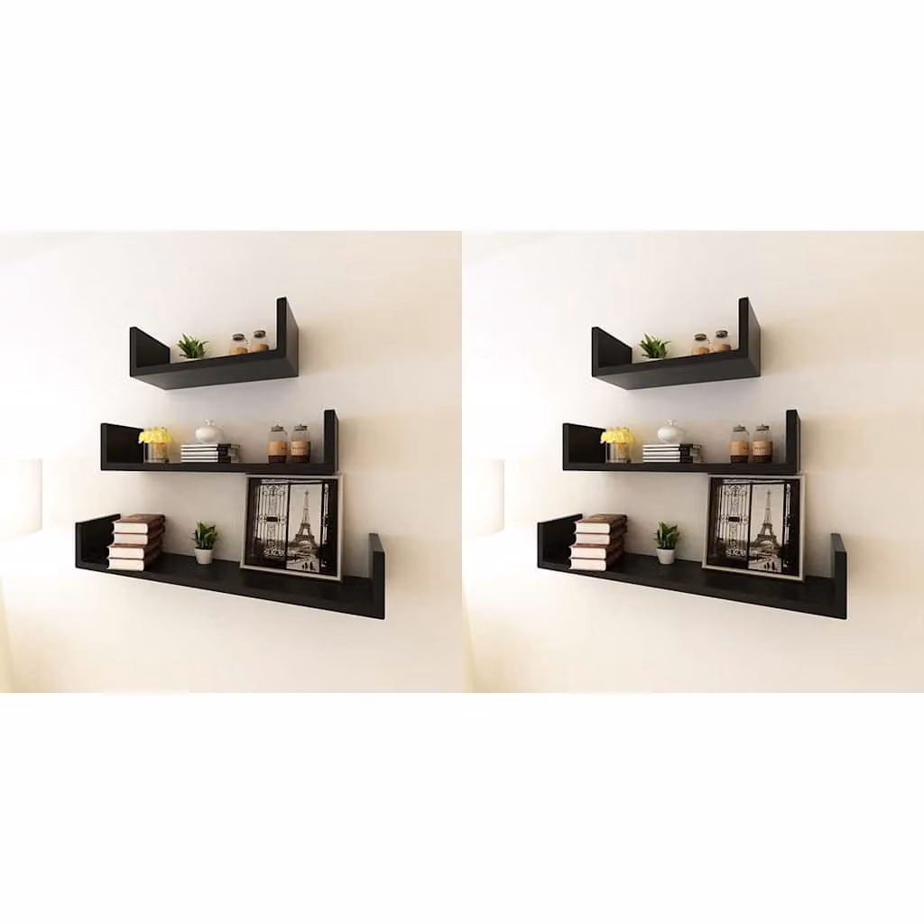 Set di 6 mensole da parete vidaXL in MDF nero opaco