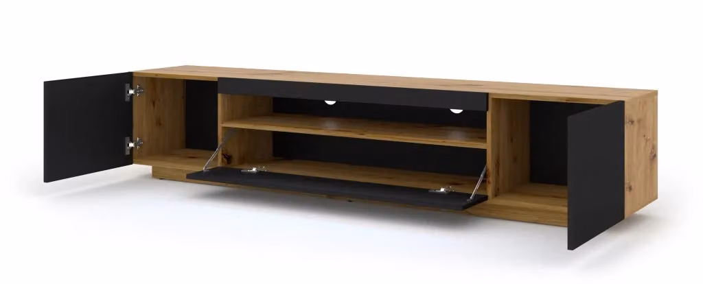 Porta TV Aura 200 Bim Furniture in Rovere Artisan e Nero Opaco con Scomparti Media e Sistema di Chiusura – 2
