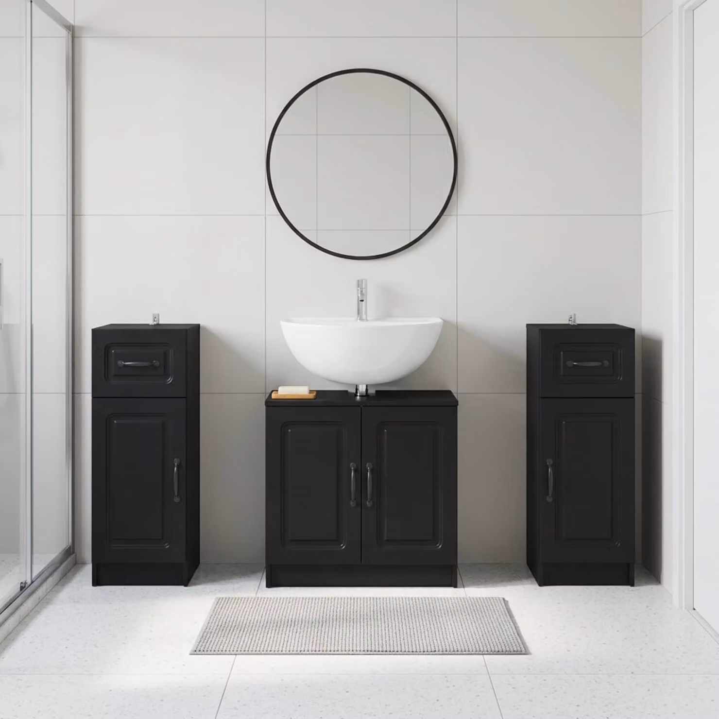 Set di armadietti da bagno UTRECHT vidaXL in 3 pezzi, nero opaco