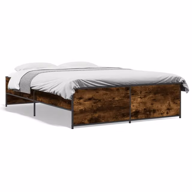 Letto matrimoniale Design In in legno multistrato e metallo Rovere Fumo L: 135 cm, P: 190 cm