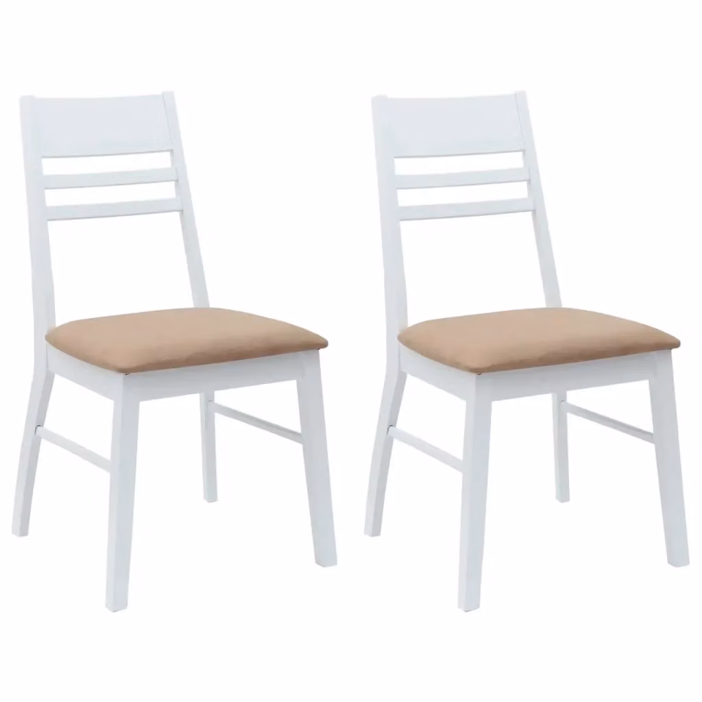 Set di 2 sedie da pranzo moderne vidaXL in legno di gomma e tessuto bianco L/P/H: 43 x 54 x 89 cm – 2