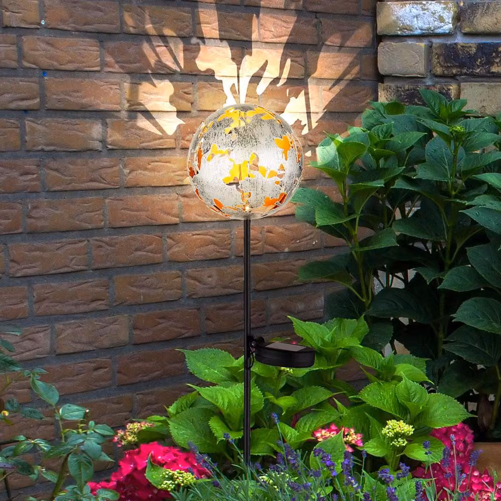 Luce solare a LED, argento, foglie d'acero, punta di terra, H 91,5 cm