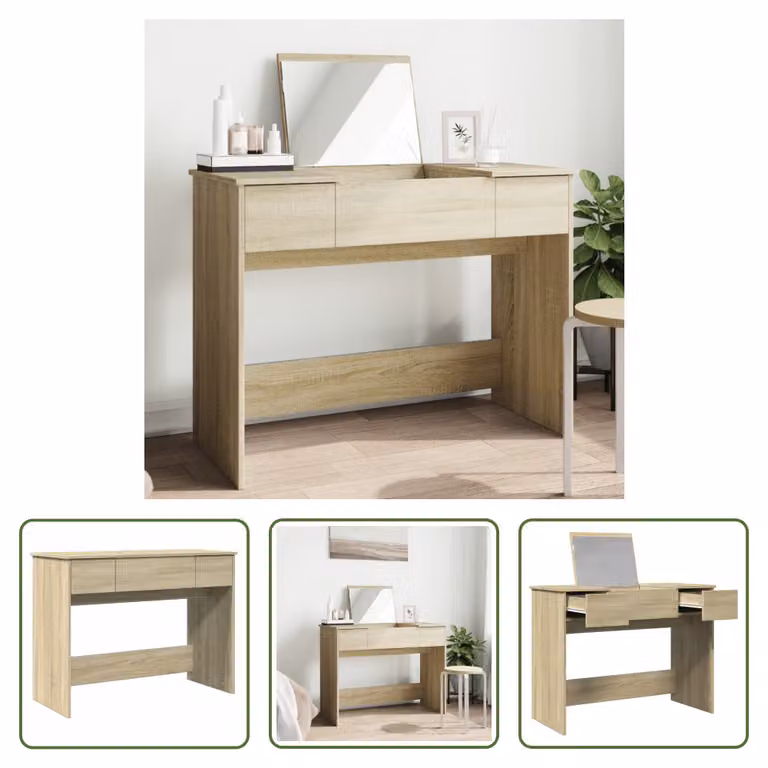 The Living Store Comodino con specchio rovere Sonoma 100x45x76 cm