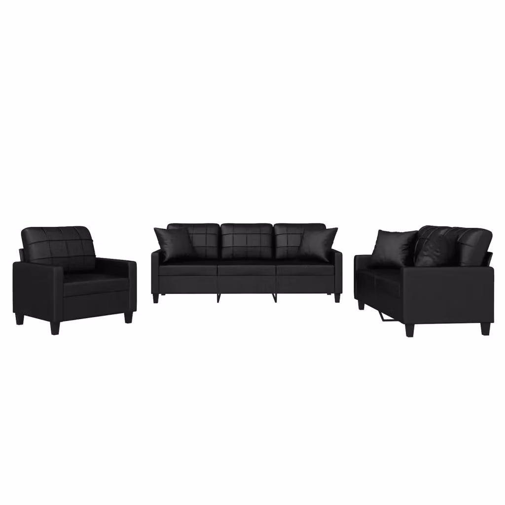 Set di divani vidaXL in similpelle nera con cuscini per soggiorno in stile moderno – 2
