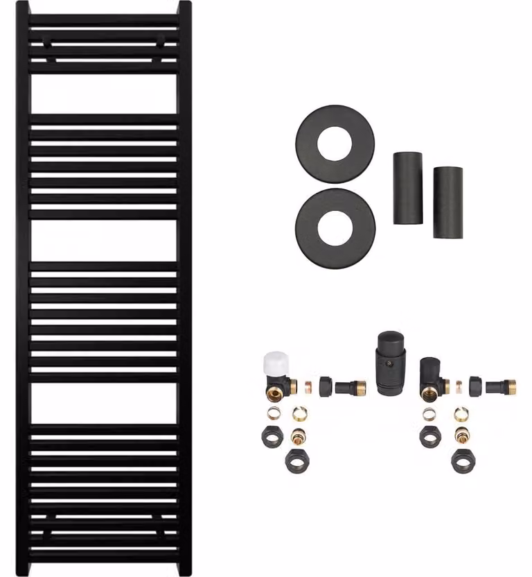 Kit radiatore per bagno Donovan - riscaldamento centralizzato - 477W - nero opaco - 1600x500 mm