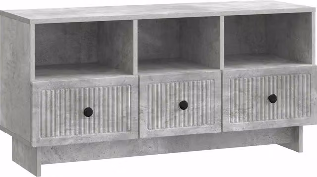 Mobile TV moderno con cassetto e credenza in legno, colore grigio cemento, L 102 cm x P 34,5 cm x H 50 cm
