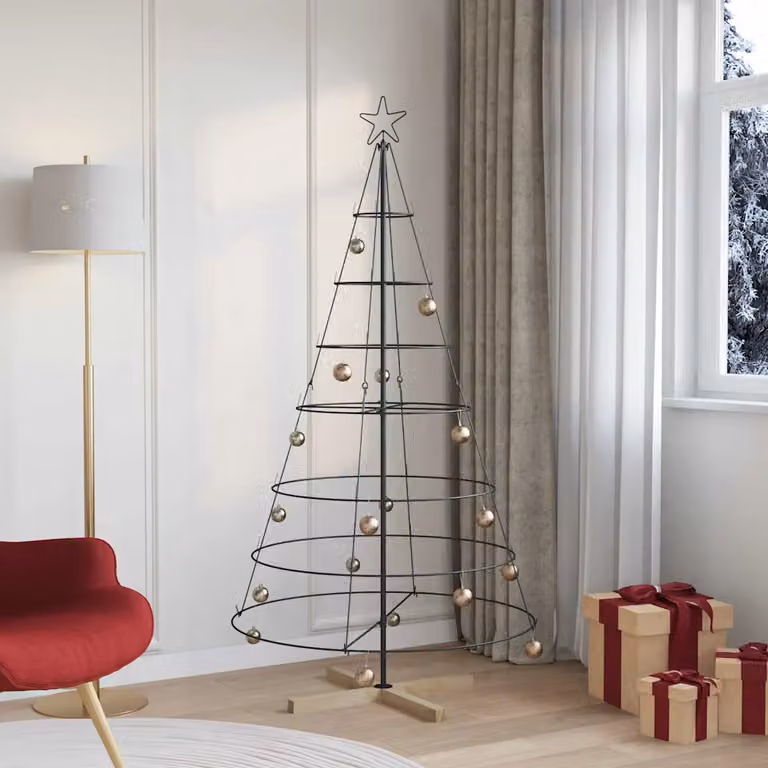 Albero di Natale a cono moderno vidaXL con supporto in metallo nero, Altezza: 180,5 cm