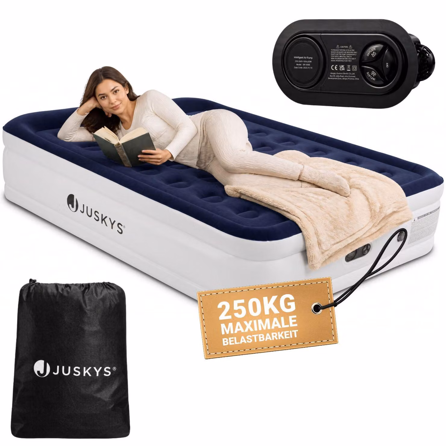 Letto gonfiabile 300542, autogonfiabile, da campeggio, per 1-2 persone, 203 x 152 x 47 cm