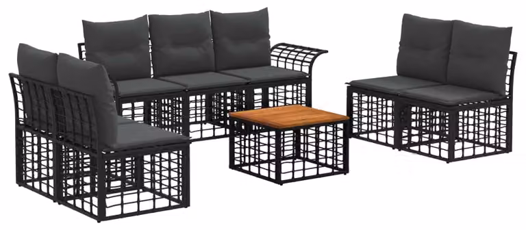 Set di divani da esterno 8 pcs Nero e Grigio scuro Poliestere