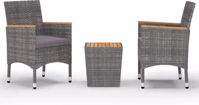 Set da bistrot Outsunny da 3 pezzi per giardino e patio in resina intrecciata grigia e legno di acacia oliato