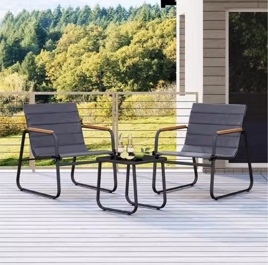 Set di mobili per balcone 3 pezzi con 2 sedie e tavolo con cuscini set di giardino grigio