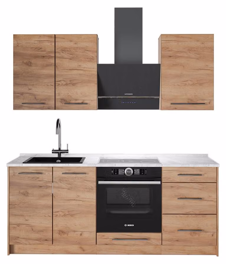 Cucina monoblocco Vicco Fame-Line Rovere dorato/Rovere dorato 190 cm piano di lavoro Marmo, Model 69644