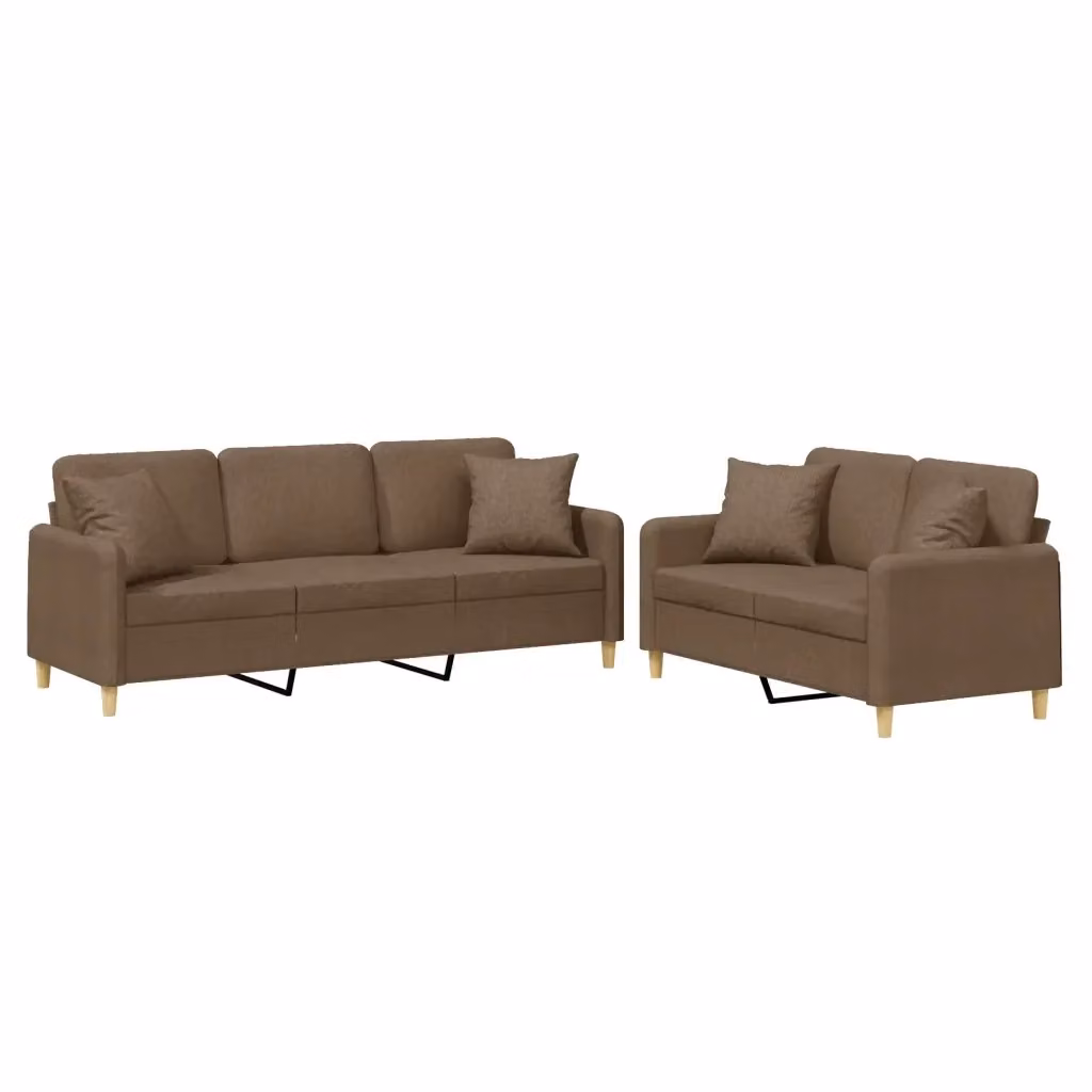 vidaXL Set di 2 Divani Moderni in Tessuto Marrone con Cuscini e Struttura Imbottita – 2