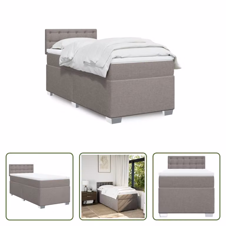 The Living Store Letto a molle con materasso Taupe 100x200 cm in tessuto