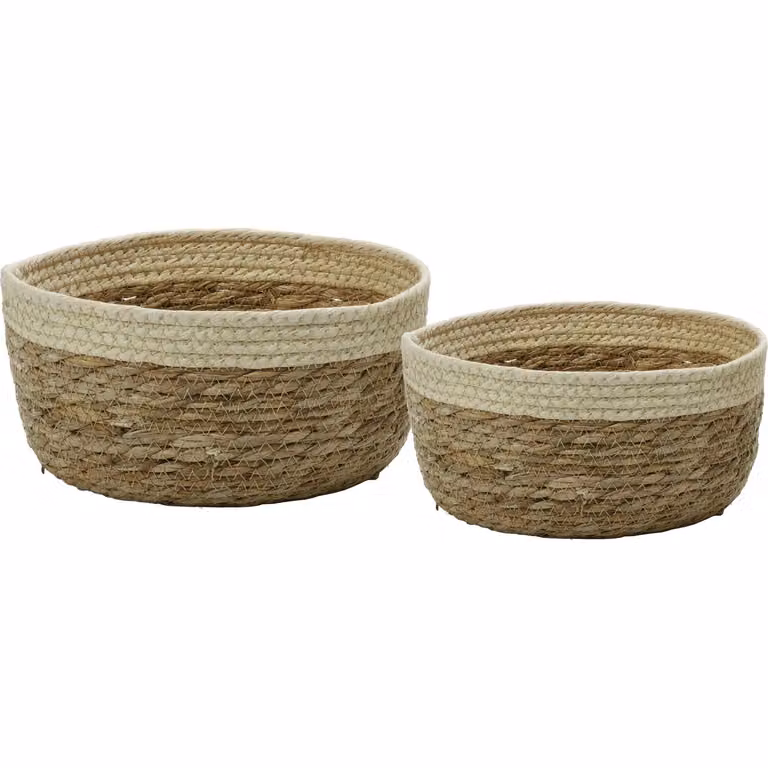 Set di 2 cestini tondi in seagrass beige e naturale VESTIAMO CASA