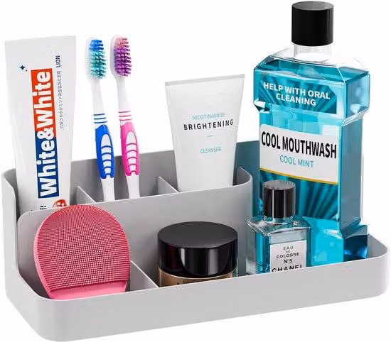 Portaspettolemi Ibenzoa® con 5 scomparti – design organizzativo impilabile, realizzato in ABS resistente all'acqua, con foro di scarico e base antiscivolo, ideale per bagno, lavabo e cucina