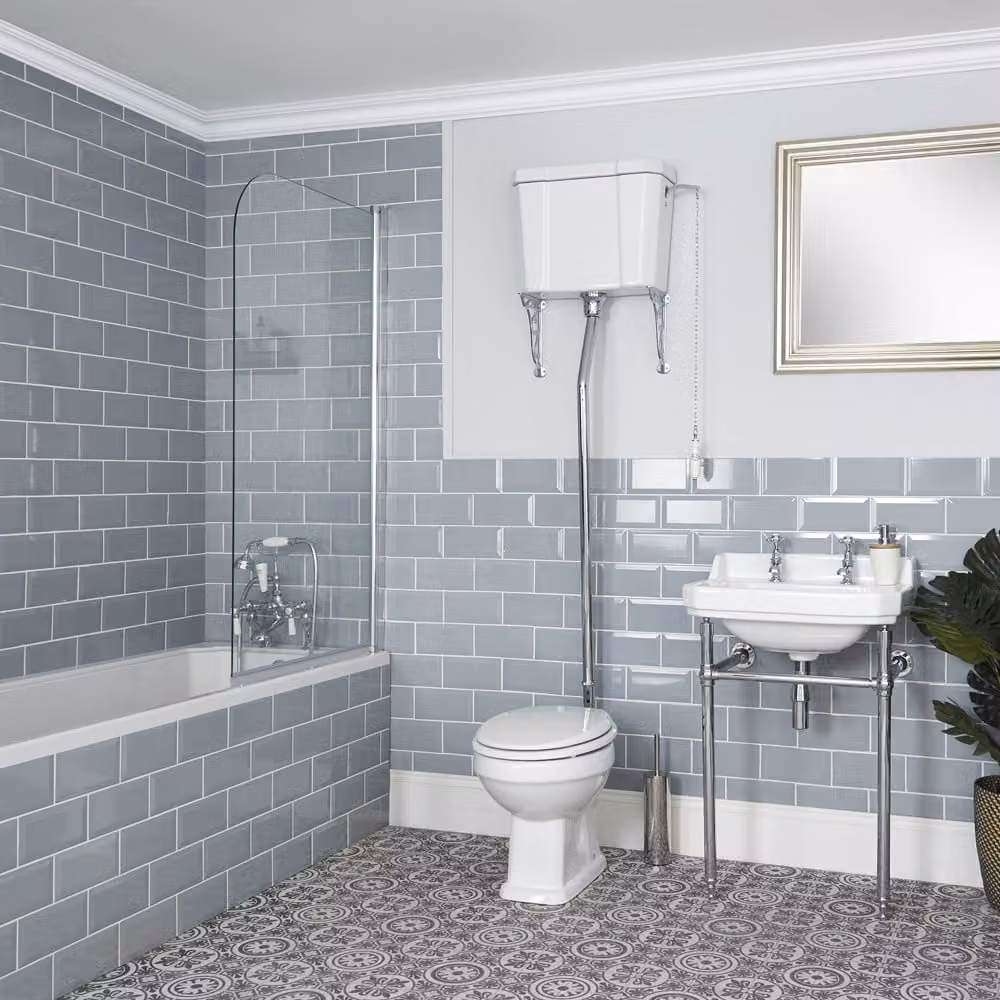 Set Bagno Tradizionale Completo di Vasca da Bagno, Sanitario con Cassetta Alta e Lavabo a 1 Foro con Consolle - Richmond