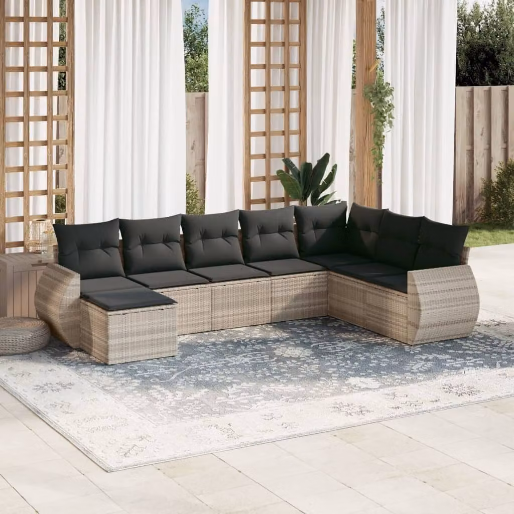 Maison Exclusive - Set Divano da Giardino 8pz con Cuscini Grigio Chiaro Polyrattan